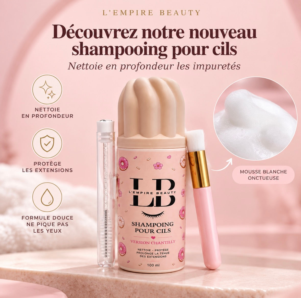 Mousse chantilly nettoyante pour extensions de cils – 100 ml